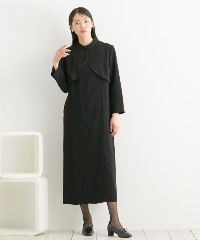 喪服 礼服 ブラックフォーマル レディース 日本製生地使用 洗える防しわパールボタン付き ボレロ 風 ワンピース 有 〔Neina〕 春 夏 秋 冬 ニッセン nissen_15