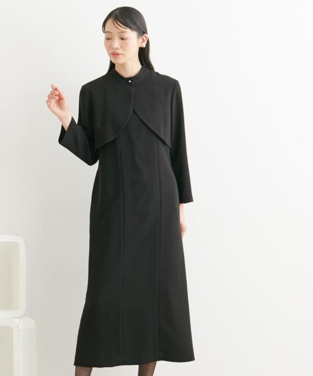 喪服 礼服 ブラックフォーマル レディース 日本製生地使用 洗える防しわパールボタン付き ボレロ 風 ワンピース 有 〔Neina〕 春 夏 秋 冬 ニッセン nissen_17