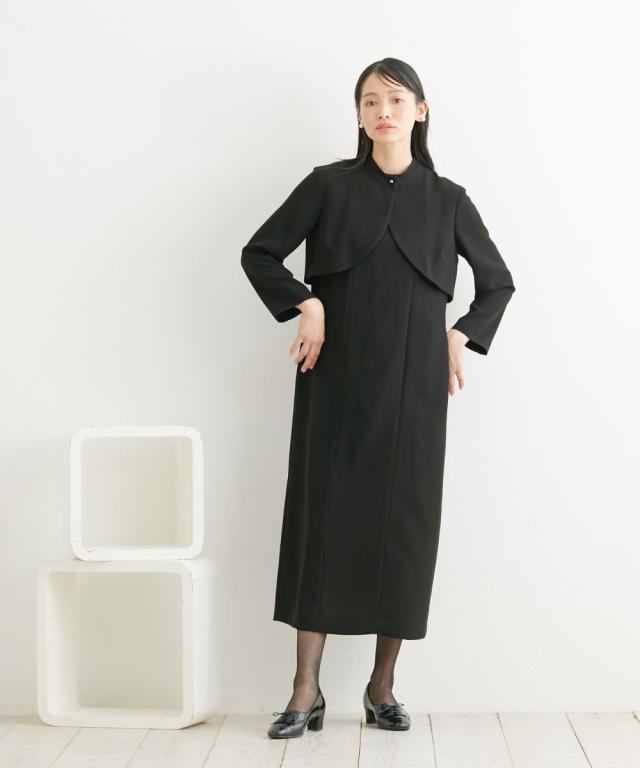喪服 礼服 ブラックフォーマル レディース 日本製生地使用 洗える防しわパールボタン付き ボレロ 風 ワンピース 有 〔Neina〕 春 夏 秋 冬 ニッセン nissen_18