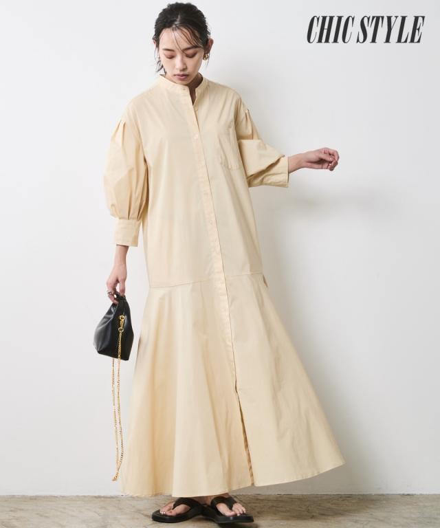 ワンピース ロング マキシ レディース 裾フレア シャツ 有 シックス タイル  ひざ下 M〜5L ニッセン nissen