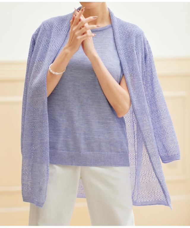 ニット セーター 麻＆綿混透かし編み アンサンブル アトランダム 夏 M/L/LL ニッセン nissen