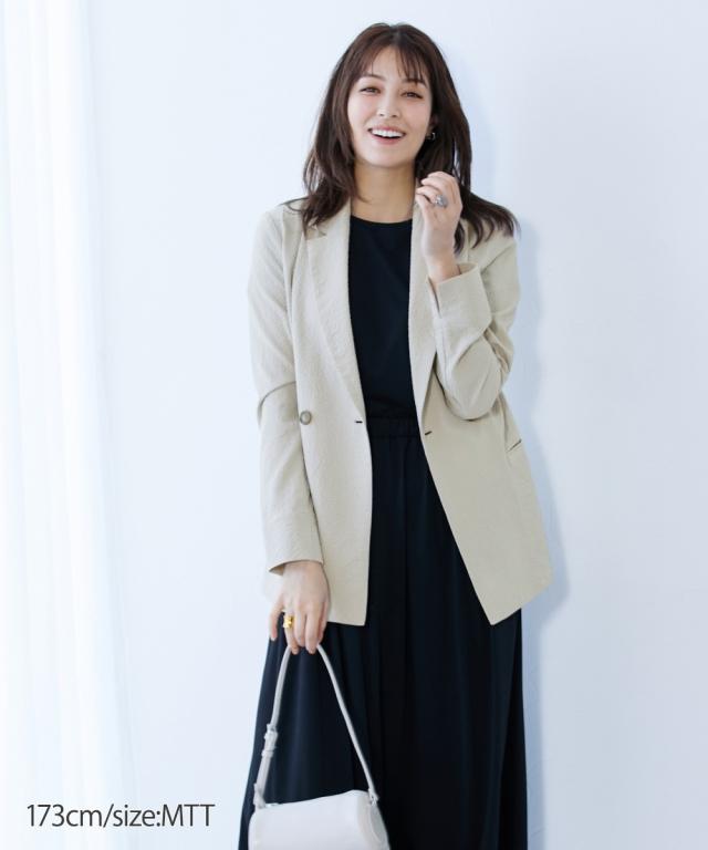 ジャケット アウター トールサイズ レディース 高身長 サッカー 素材 夏 LL/3L/4L/5L ニッセン nissen ジャケット アウター トールサイズ レディース 高身長 サッカー 素材