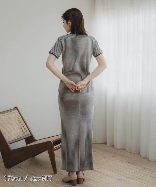 Tシャツ カットソー トールサイズ レディース 高身長 リブボーダー セットアップ ＋ スカート Essenave 夏 LL/3L/4L/5L ニッセン nissen_3