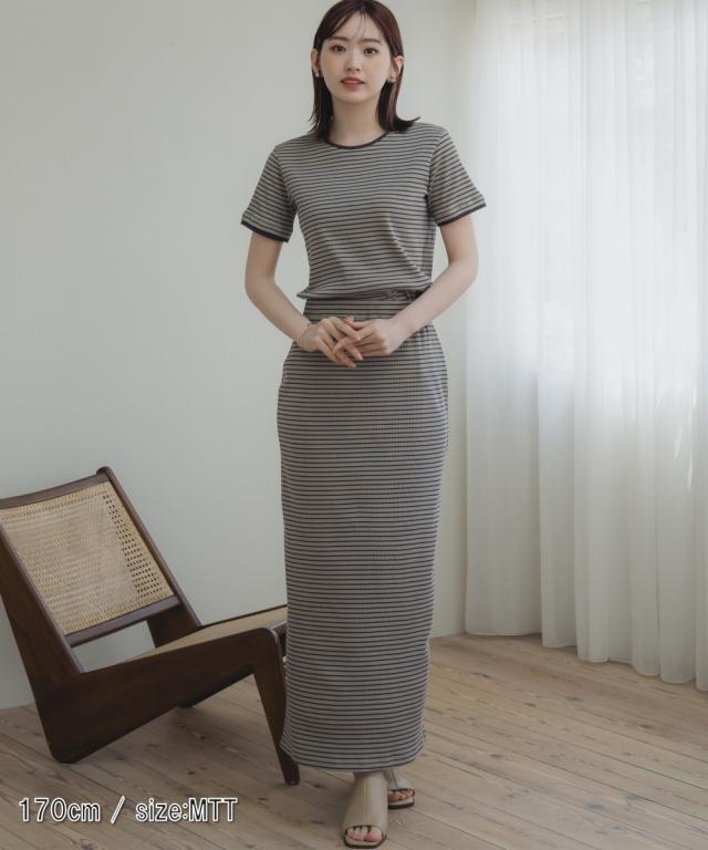 Tシャツ カットソー トールサイズ レディース 高身長 リブボーダー セットアップ ＋ スカート Essenave 夏 LL/3L/4L/5L ニッセン nissen_5