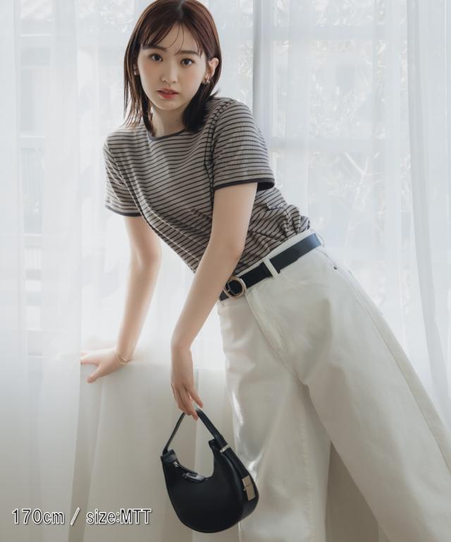 Tシャツ カットソー トールサイズ レディース 高身長 リブボーダー セットアップ ＋ スカート Essenave 夏 LL/3L/4L/5L ニッセン nissen_9