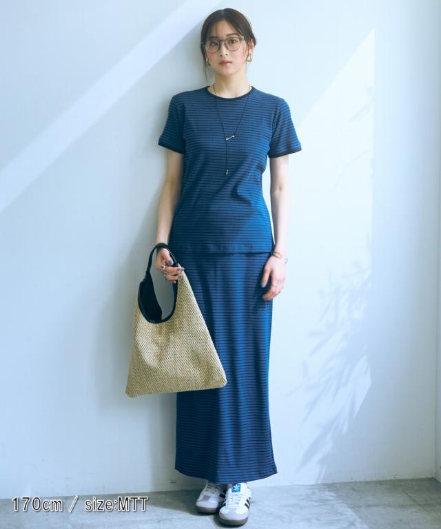 Tシャツ カットソー トールサイズ レディース 高身長 リブボーダー セットアップ ＋ スカート Essenave 夏 LL/3L/4L/5L ニッセン nissen_10
