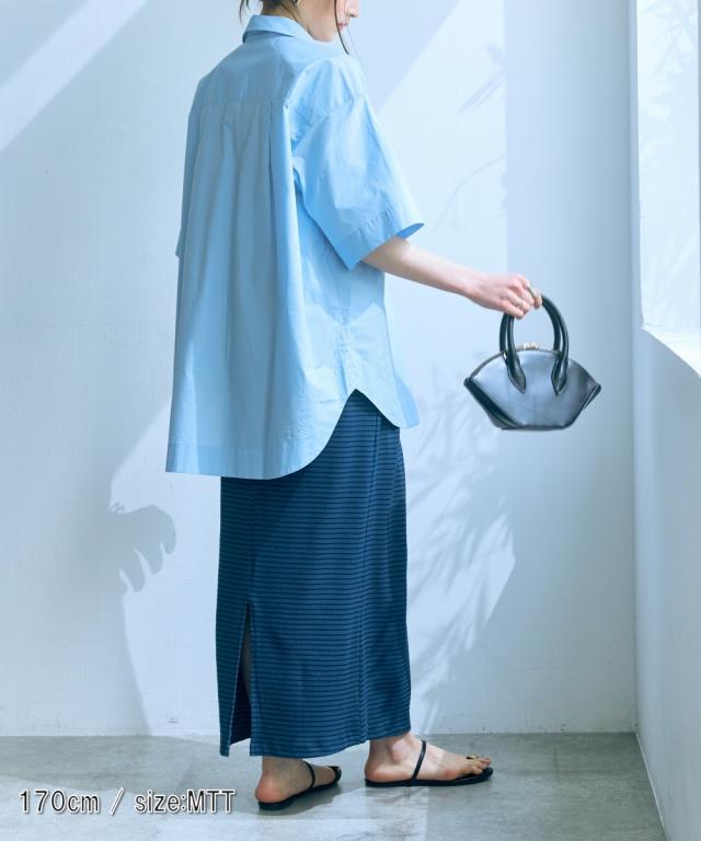 Tシャツ カットソー トールサイズ レディース 高身長 リブボーダー セットアップ ＋ スカート Essenave 夏 LL/3L/4L/5L ニッセン nissen_14