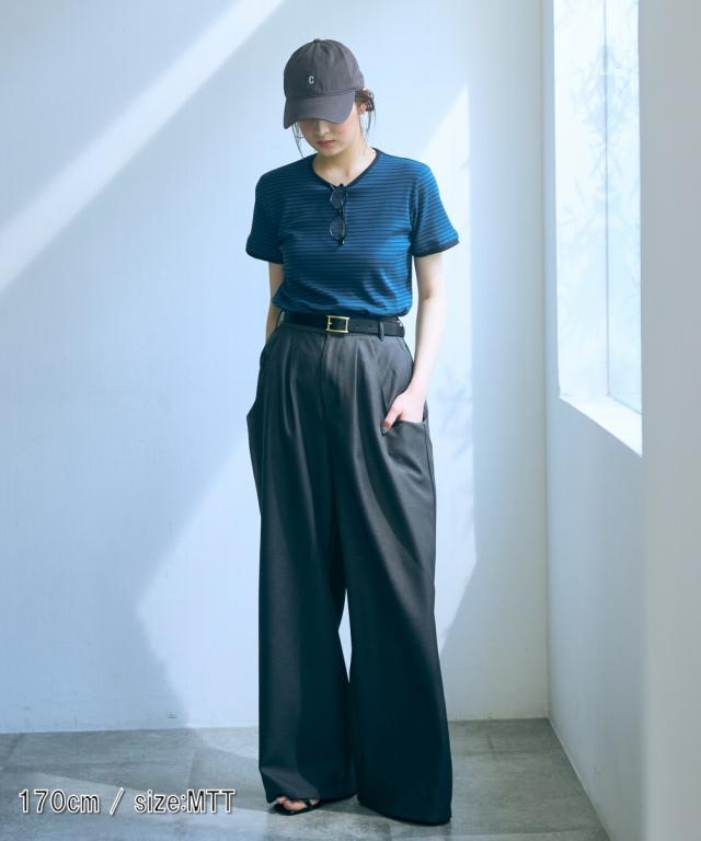Tシャツ カットソー トールサイズ レディース 高身長 リブボーダー セットアップ ＋ スカート Essenave 夏 LL/3L/4L/5L ニッセン nissen_15