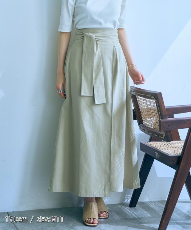 ロングスカート トールサイズ レディース 高身長 綿100％ ベルテッドラップ風 スカート Essenave 夏 マキシスカート 長め ロンスカ M/L ニッセン nissen_3