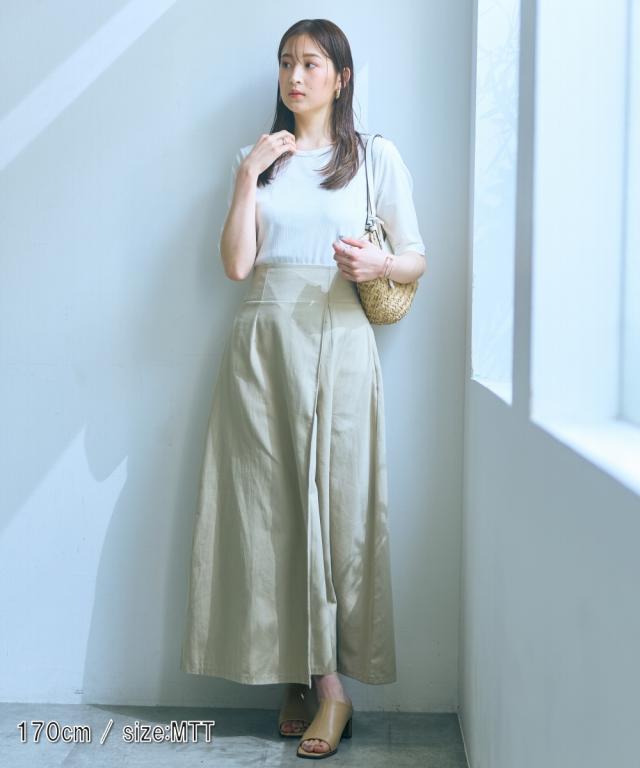 ロングスカート トールサイズ レディース 高身長 綿100％ ベルテッドラップ風 スカート Essenave 夏 マキシスカート 長め ロンスカ M/L ニッセン nissen_5