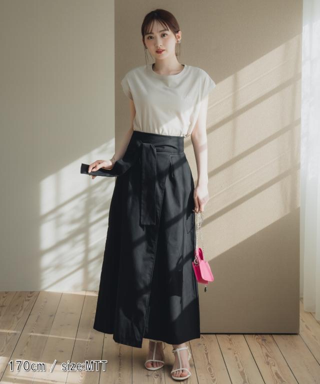 ロングスカート トールサイズ レディース 高身長 綿100％ ベルテッドラップ風 スカート Essenave 夏 マキシスカート 長め ロンスカ M/L ニッセン nissen_8
