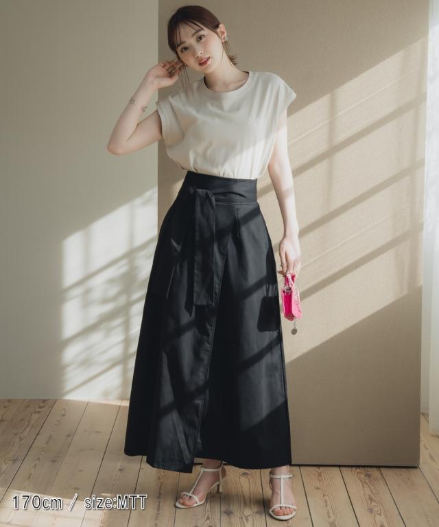 ロングスカート トールサイズ レディース 高身長 綿100％ ベルテッドラップ風 スカート Essenave 夏 マキシスカート 長め ロンスカ M/L ニッセン nissen_9