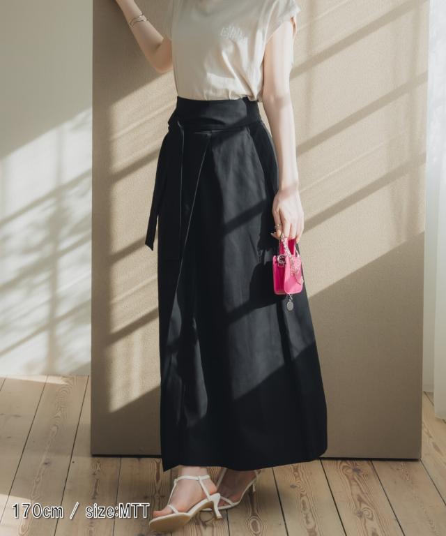 ロングスカート トールサイズ レディース 高身長 綿100％ ベルテッドラップ風 スカート Essenave 夏 マキシスカート 長め ロンスカ M/L ニッセン nissen_10