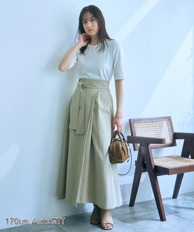 ロングスカート トールサイズ レディース 高身長 綿100％ ベルテッドラップ風 スカート Essenave 夏 マキシスカート 長め ロンスカ LL/3L/4L/5L ニッセン nissen ロングスカート トールサイズ レディース 高身長 綿100％ ベルテッド