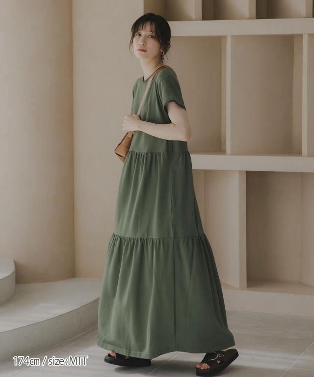 衣装 ロング マキシ トール大きさ レディース 高身たけ 鹿の子ティアードフレア Essenave 夏 ひざ下 LL/3L/4L/5L ニッセン nissen