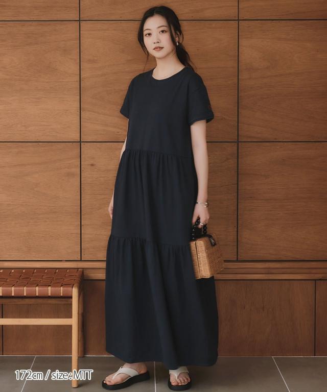 衣装 ロング マキシ トール大きさ レディース 高身たけ 鹿の子ティアードフレア Essenave 夏 ひざ下 LL/3L/4L/5L ニッセン nissen