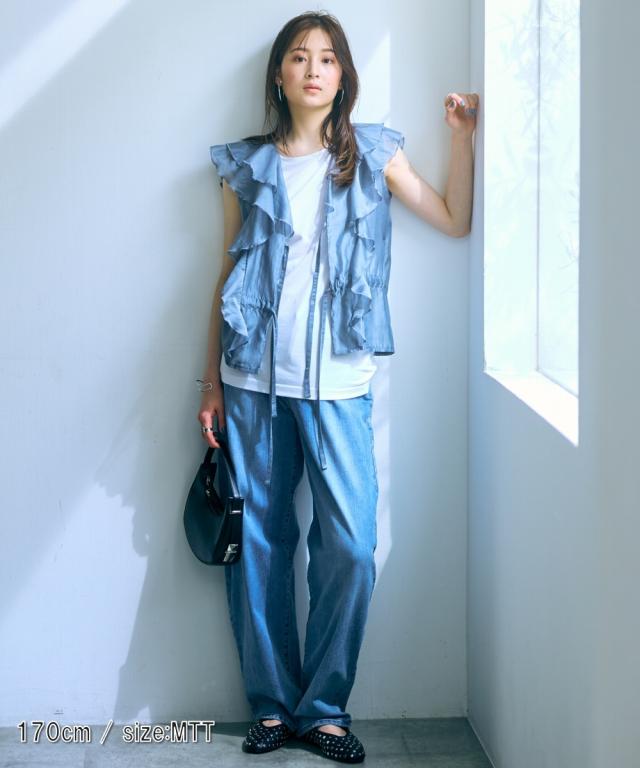 シャツ ブラウス トールサイズ レディース 高身長 フリル 2点セット タンクトップ ＋ Essenave 夏 M/L ニッセン nissen シャツ ブラウス トールサイズ レディース 高身長 フリル 2点セット