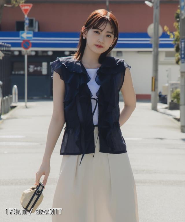 シャツ ブラウス トールサイズ レディース 高身長 フリル 2点セット タンクトップ ＋ Essenave 夏 M/L ニッセン nissen シャツ ブラウス トールサイズ レディース 高身長 フリル 2点セット