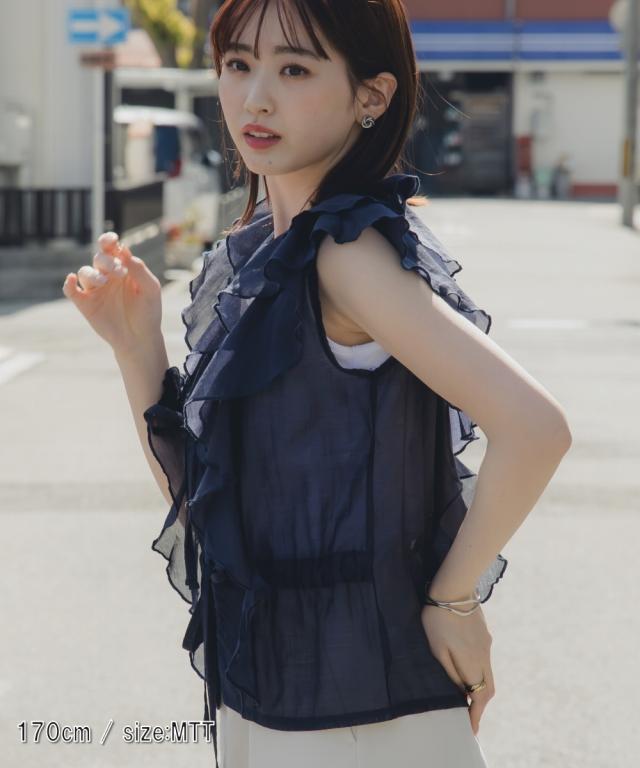 シャツ ブラウス トールサイズ レディース 高身長 フリル 2点セット