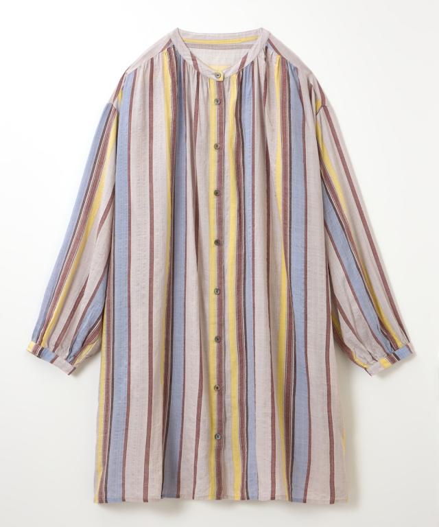 チュニック カラー ストライプ ワンピース アトランダム 夏 体型カバー