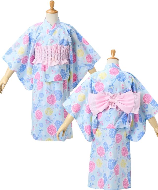 浴衣 子供服 キッズ 2WAY ワンピース 上下＋作り帯 女の子 夏 お祭り
