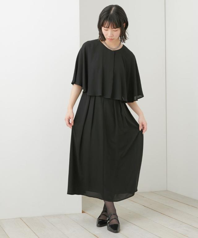 喪服 礼服 ブラックフォーマル レディース 日本製生地使用 洗える防しわ 前開き ケープ風 ワンピース 有 〔Neina〕 春 夏 秋 冬 | LL/3L | ニッセン nissen_17