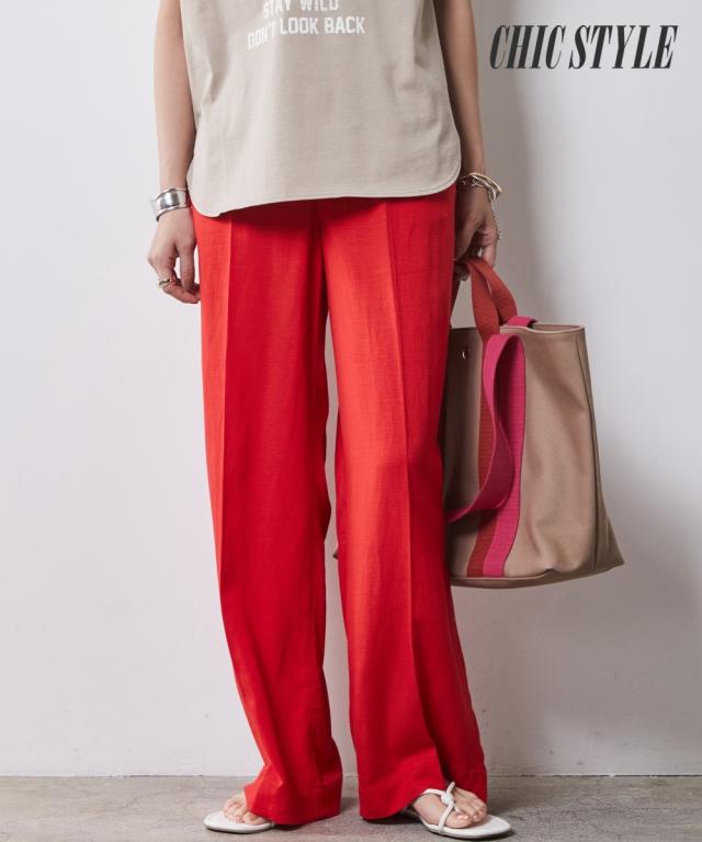 ワイドパンツ 大きいサイズ レディース レーヨン麻リラックスワイド パンツ 有 シックス タイル 夏 ゆったり 体型カバー 美脚  | 6L/8L/10L | ニッセン nissen