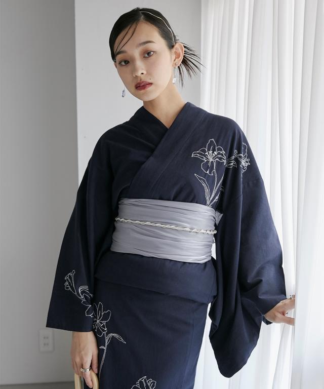 浴衣 レディース 花柄 デザイン 刺しゅう セット ゆかた＋夏帯