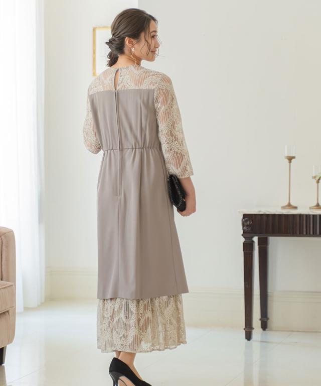 パーティドレス ワンピース レディース 結婚式 パーティー ドレス レース 切り替えタック デザイン 春 夏 秋 冬 二次会 披露宴 | LL/3L | ニッセン nissen_3