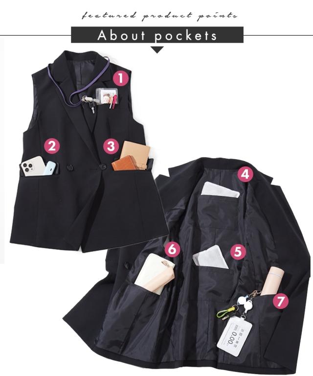 事務服 ベストスーツ レディース 会社制服 多ポケット付 ベスト スーツ ロング丈 ＋ パンツ 羽織る バッグ 有 春 夏 秋 冬 会社 制服 | LL/3L | ニッセン nissen