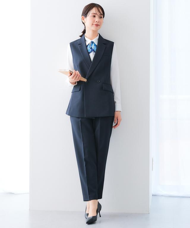 事務服 ベストスーツ レディース 会社制服 多ポケット付 ベスト スーツ ロング丈 ＋ パンツ 羽織る バッグ 有 春 夏 秋 冬 会社 制服 | LL/3L | ニッセン nissen