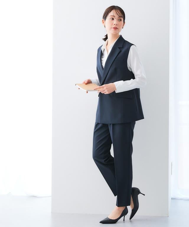 事務服 ベストスーツ レディース 会社制服 多ポケット付 ベスト スーツ ロング丈 ＋ パンツ 羽織る バッグ 有 春 夏 秋 冬 会社 制服 | LL/3L | ニッセン nissen