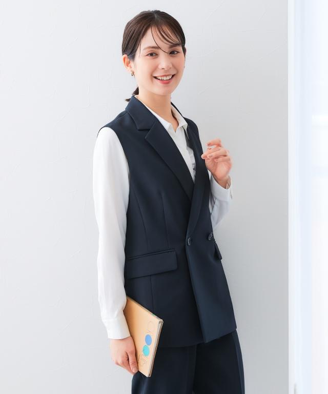 事務服 ベストスーツ レディース 会社制服 多ポケット付 ベスト スーツ ロング丈 ＋ パンツ 羽織る バッグ 有 春 夏 秋 冬 会社 制服 | LL/3L | ニッセン nissen