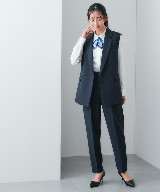 事務服 ベストスーツ レディース 会社制服 多ポケット付 ベスト スーツ ロング丈 ＋ パンツ 羽織る バッグ 有 春 夏 秋 冬 会社 制服 | LL/3L | ニッセン nissen