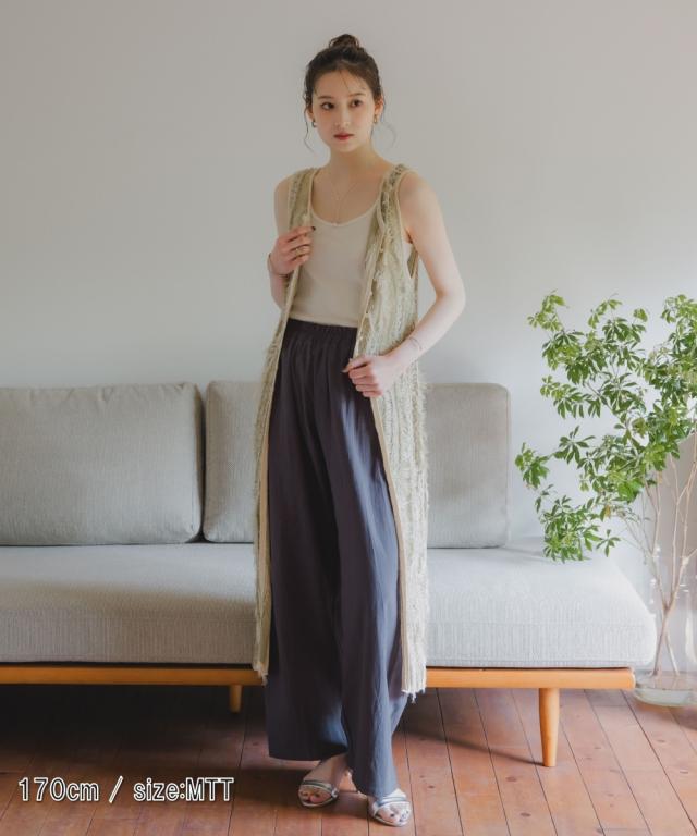 ベスト ジレ 高身長　麻タッチフリンジニットノースリーブジレ（トールサイズ）Essenave レディース ニッセン ベスト トールサイズ レディース 高身長 麻タッチ