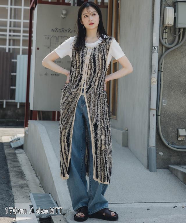 ベスト トールサイズ レディース 高身長 麻タッチフリンジ