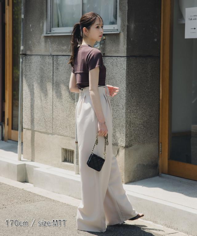 ワイドパンツ トールサイズ レディース 高身長 リボン付ハイ ウエスト タックワイド パンツ Essenave 夏 大きいサイズ ゆったり | LL/3L | ニッセン nissen_2