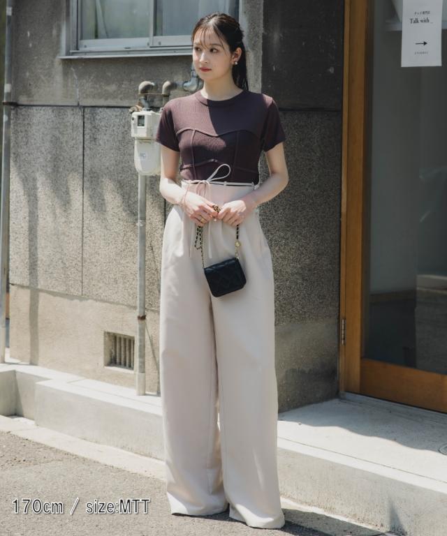 ワイドパンツ トールサイズ レディース 高身長 リボン付ハイ ウエスト タックワイド パンツ Essenave 夏 大きいサイズ ゆったり | LL/3L | ニッセン nissen_3
