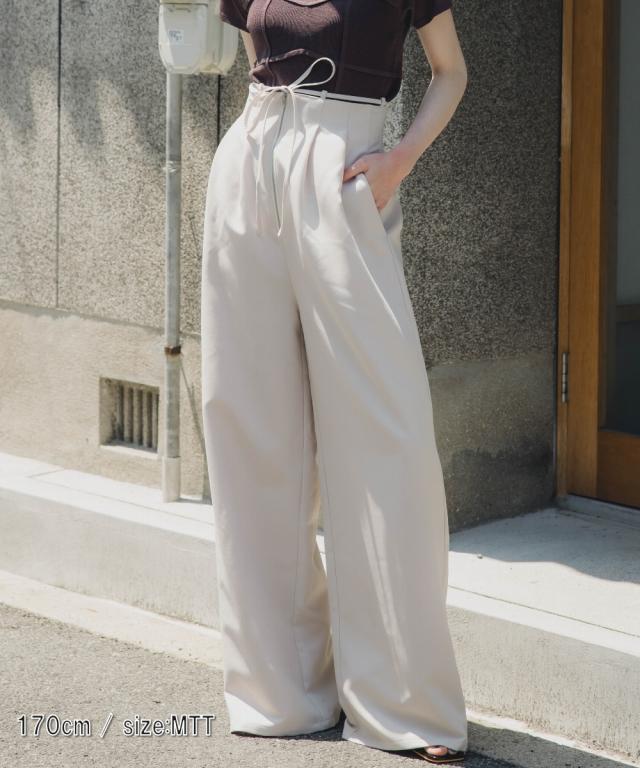 ワイドパンツ トールサイズ レディース 高身長 リボン付ハイ ウエスト タックワイド パンツ Essenave 夏 大きいサイズ ゆったり | LL/3L | ニッセン nissen_5