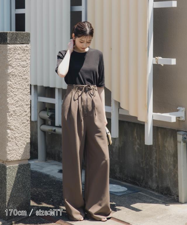 ワイドパンツ トールサイズ レディース 高身長 リボン付ハイ ウエスト タックワイド パンツ Essenave 夏 大きいサイズ ゆったり | LL/3L | ニッセン nissen_7