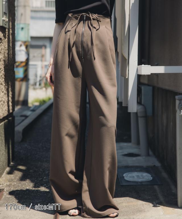 ワイドパンツ トールサイズ レディース 高身長 リボン付ハイ ウエスト タックワイド パンツ Essenave 夏 大きいサイズ ゆったり | LL/3L | ニッセン nissen_9