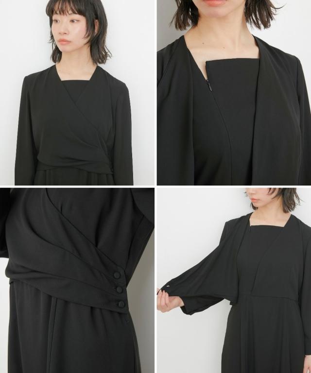 喪服 礼服 ブラックフォーマル レディース 日本製生地使用 洗える防しわカシュクール風 デザイン ワンピース 有 〔Neina〕 春 夏 秋 冬 | M/L | ニッセン nissen_10