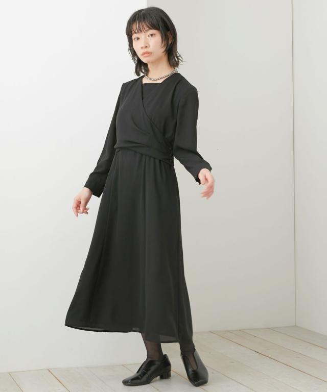 喪服 礼服 ブラックフォーマル レディース 日本製生地使用 洗える防しわカシュクール風 デザイン ワンピース 有 〔Neina〕 春 夏 秋 冬 | M/L | ニッセン nissen_12