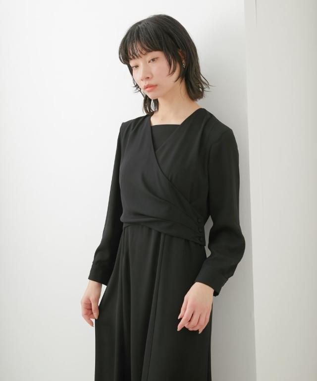 喪服 礼服 ブラックフォーマル レディース 日本製生地使用 洗える防しわカシュクール風 デザイン ワンピース 有 〔Neina〕 春 夏 秋 冬 | M/L | ニッセン nissen_13