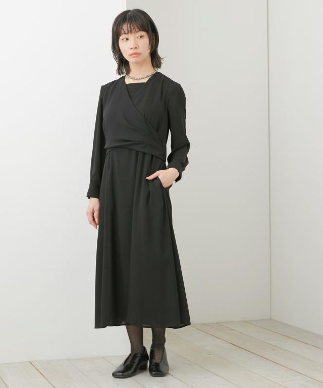 喪服 礼服 ブラックフォーマル レディース 日本製生地使用 洗える防しわカシュクール風 デザイン ワンピース 有 〔Neina〕 春 夏 秋 冬 | M/L | ニッセン nissen_14