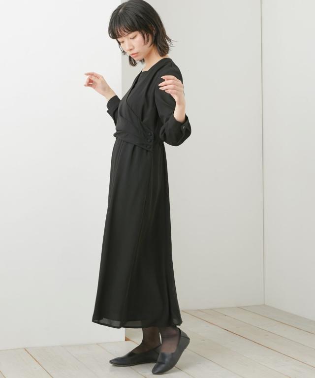 喪服 礼服 ブラックフォーマル レディース 日本製生地使用 洗える防しわカシュクール風 デザイン ワンピース 有 〔Neina〕 春 夏 秋 冬 | M/L | ニッセン nissen_16