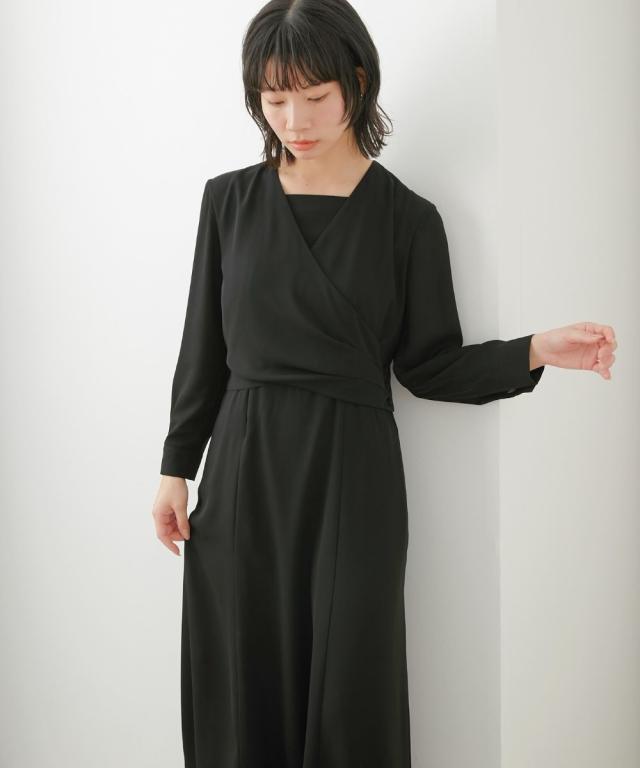 喪服 礼服 ブラックフォーマル レディース 日本製生地使用 洗える防しわカシュクール風 デザイン ワンピース 有 〔Neina〕 春 夏 秋 冬 | M/L | ニッセン nissen_17