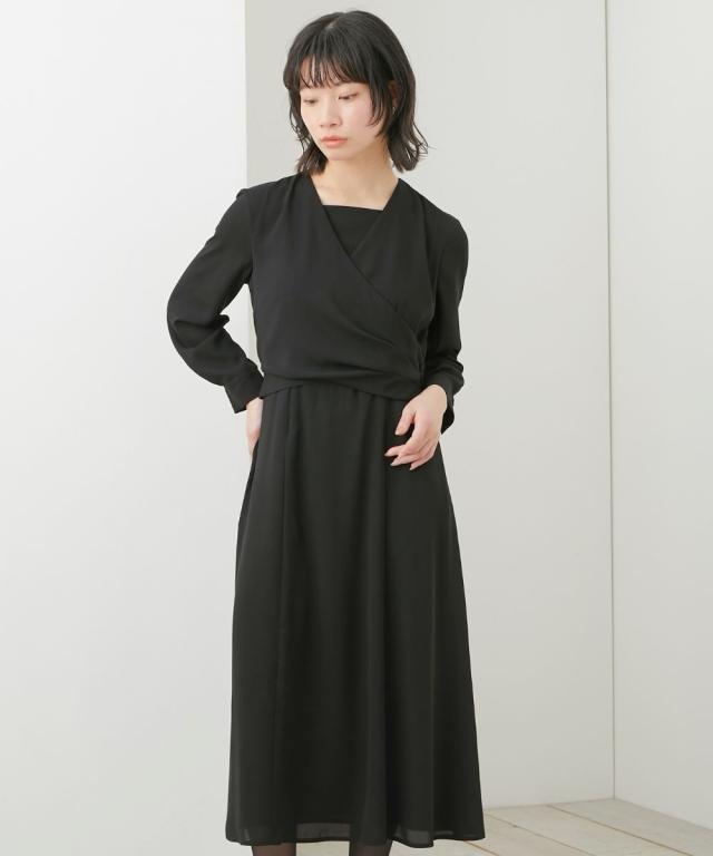 喪服 礼服 ブラックフォーマル レディース 日本製生地使用 洗える防しわカシュクール風 デザイン ワンピース 有 〔Neina〕 春 夏 秋 冬 | M/L | ニッセン nissen_18