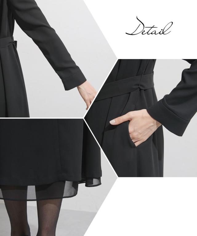 喪服 礼服 ブラックフォーマル レディース 日本製生地使用 洗える防ネック カバー 付き ウエスト リボンシンプル ワンピース 有 〔Callarus〕 ニッセン nissen_17