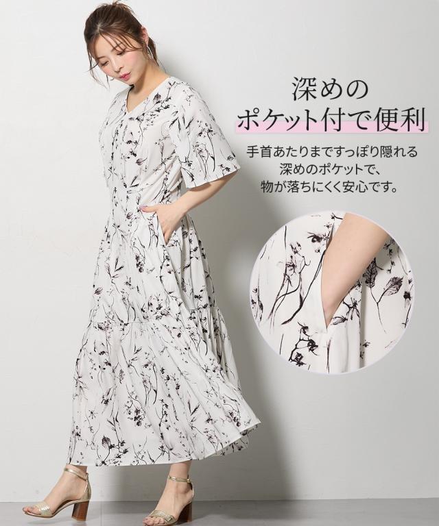 ワンピース ロング マキシ レディース 大きい胸専用 花柄袖スリット 半袖 ポケット付 夏 ひざ下 | LL | ニッセン nissen_10